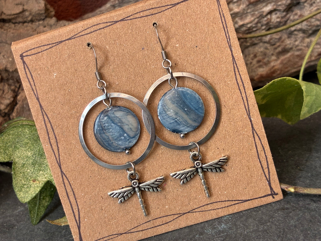Blue dragonfly earrings