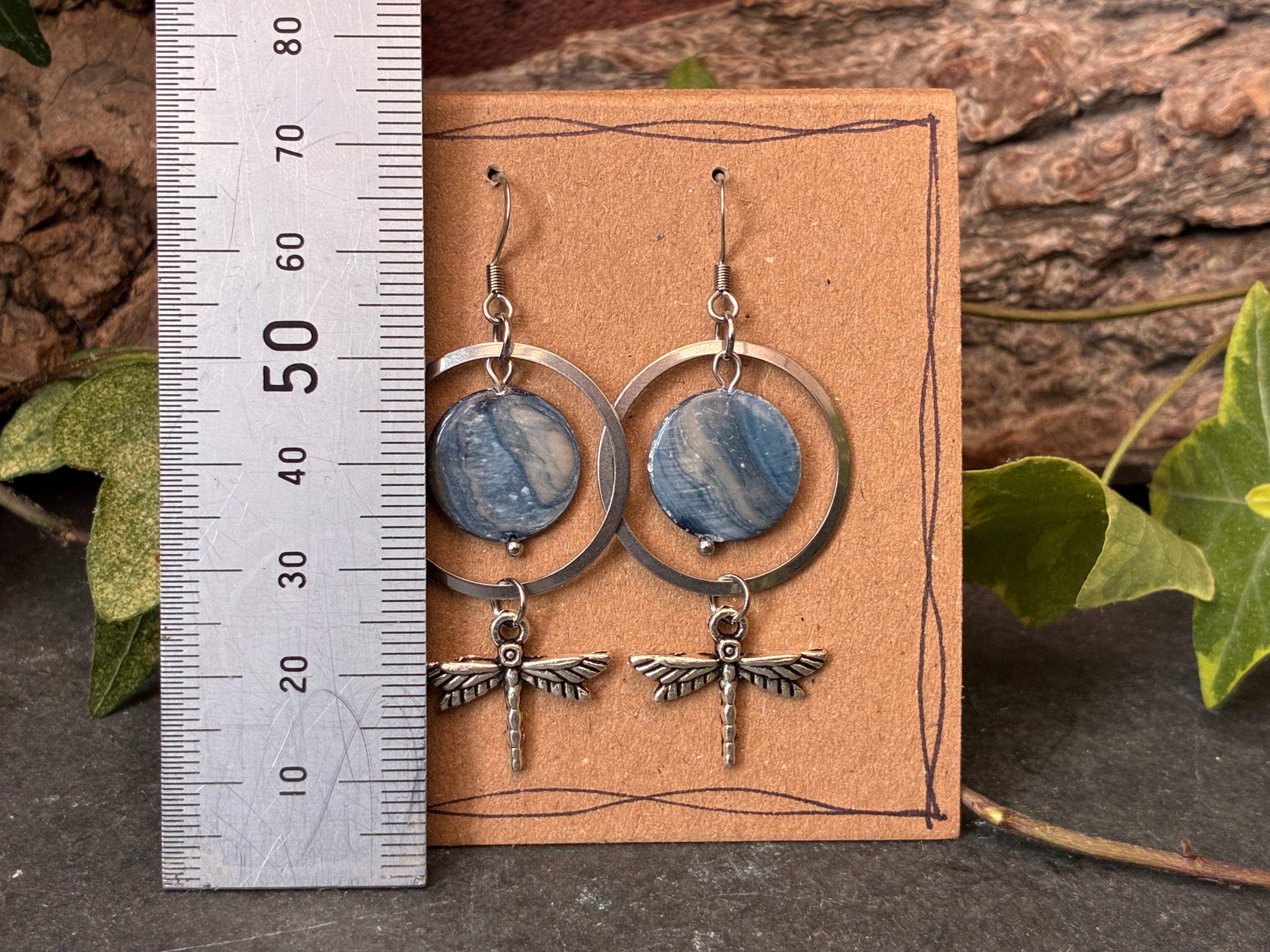 Blue dragonfly earrings