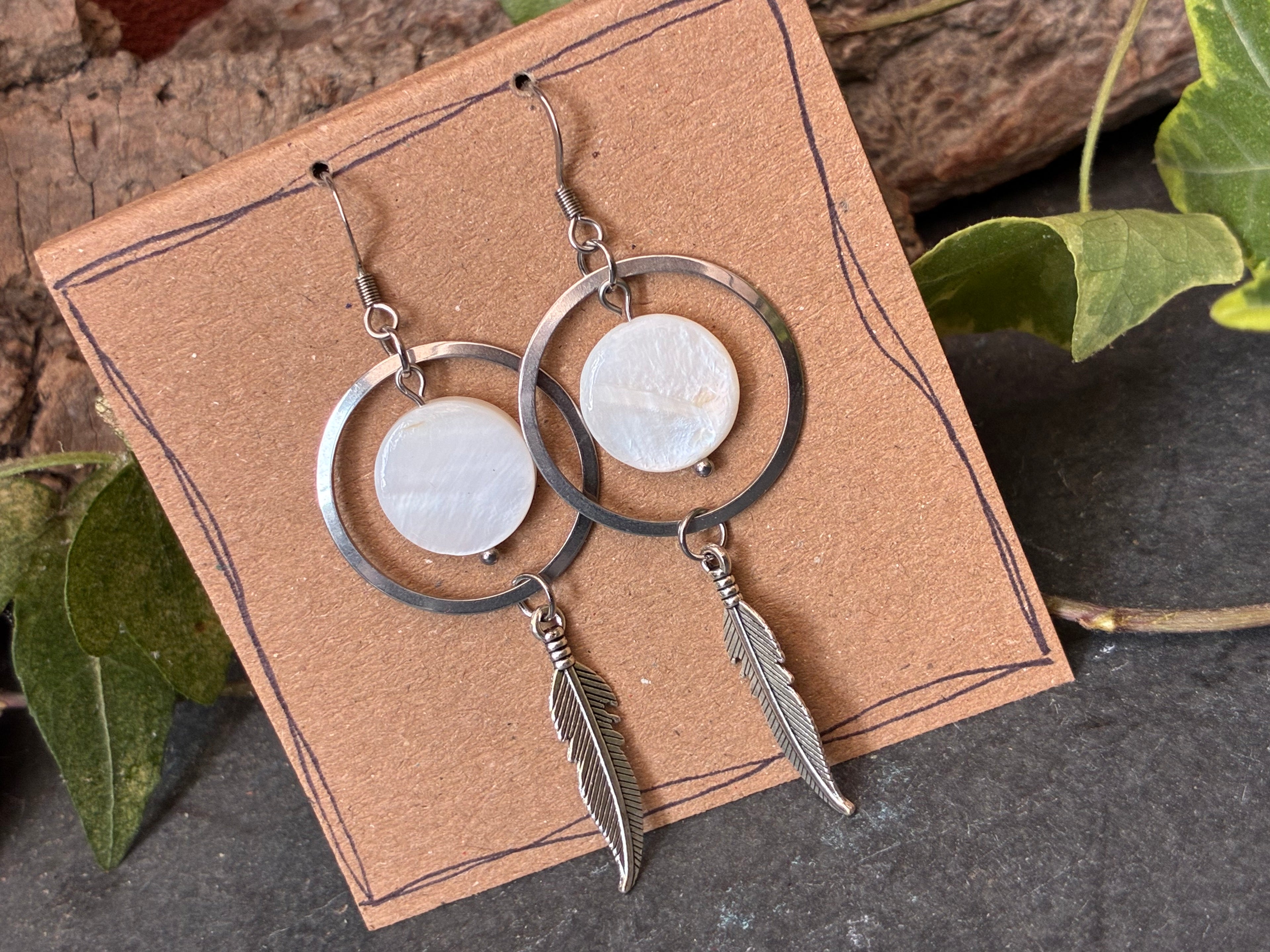 Beaded feather earrings