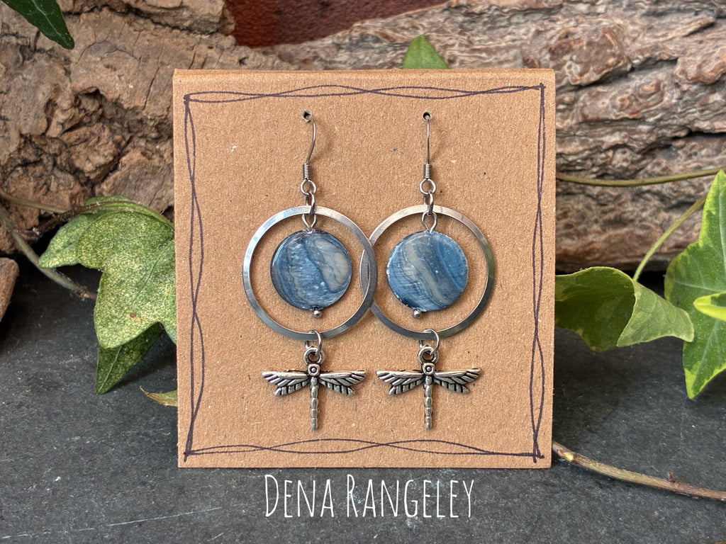 Blue dragonfly earrings