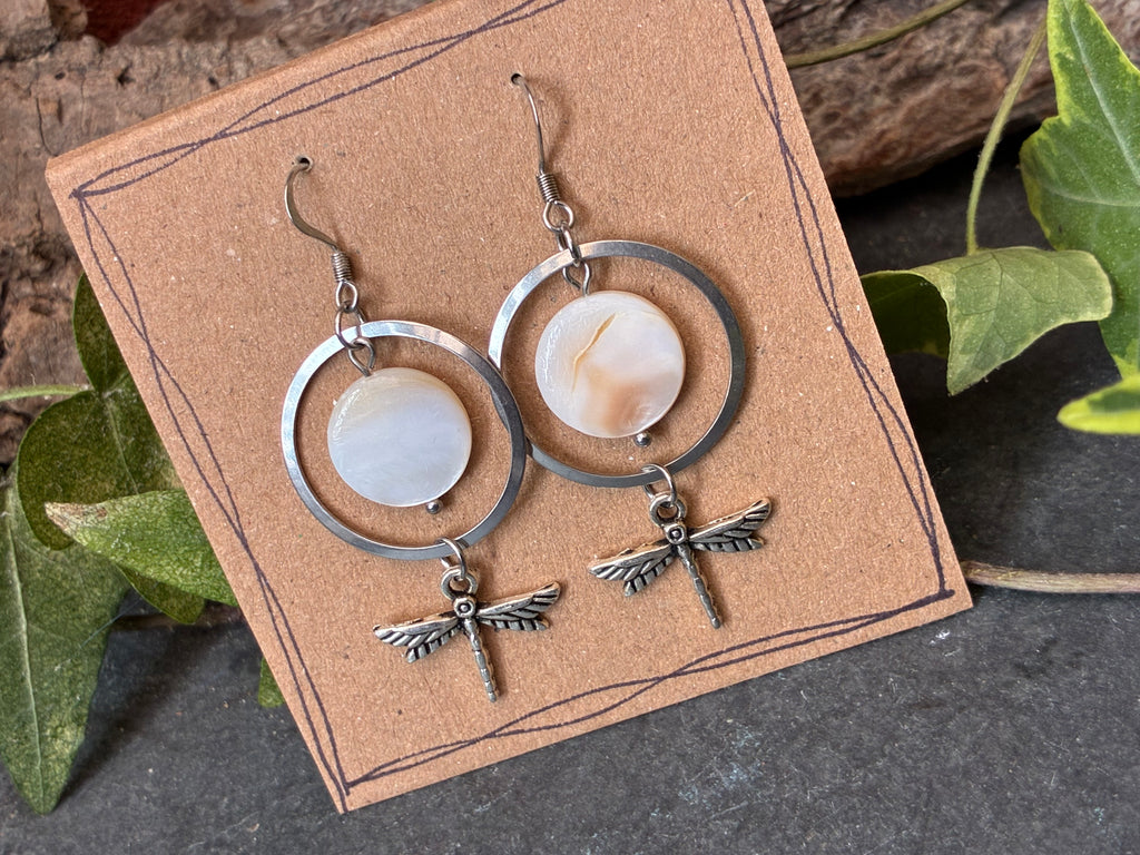 White dragonfly earrings
