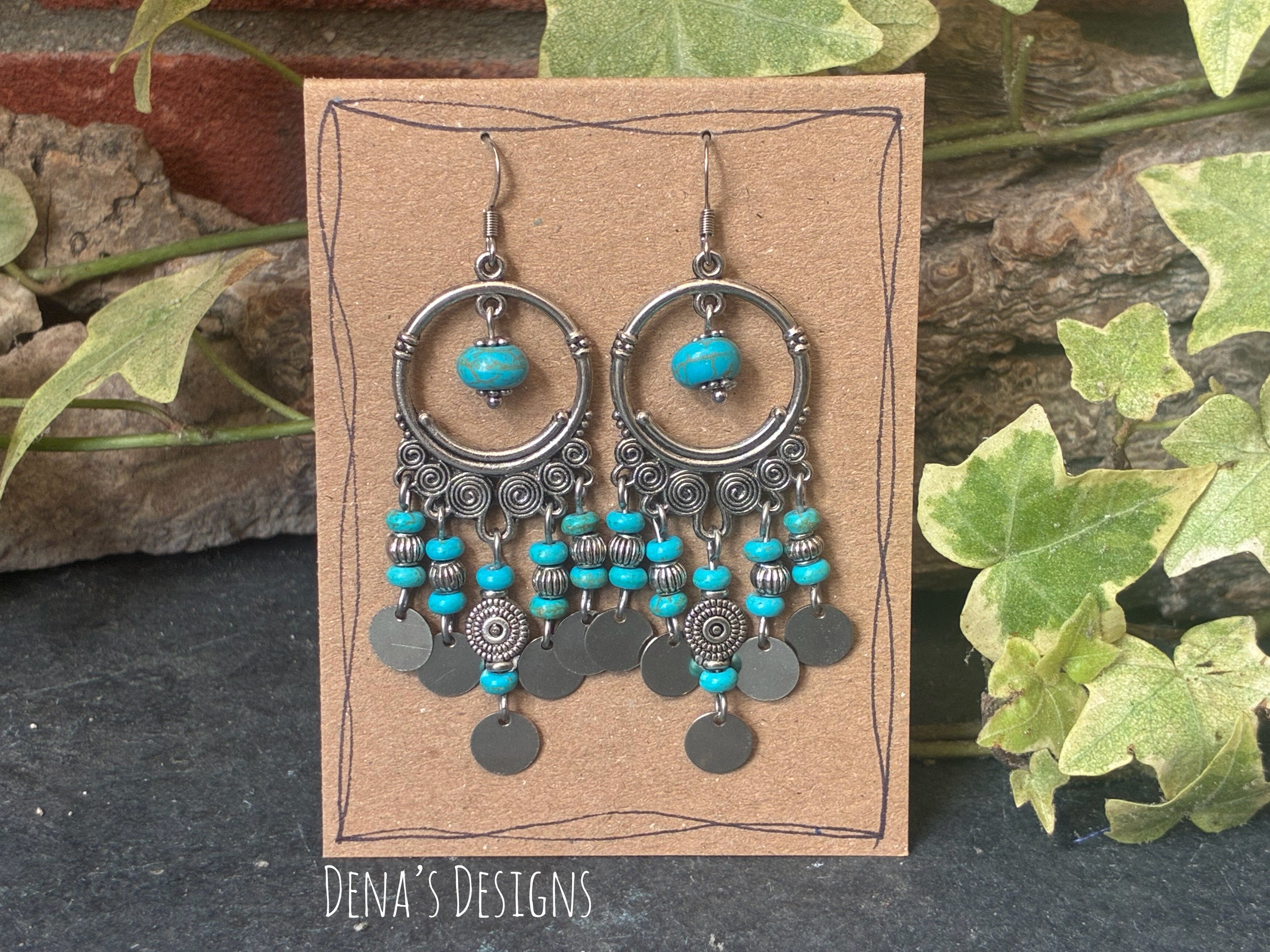 Chandelier turquoise coloured beaded earrings