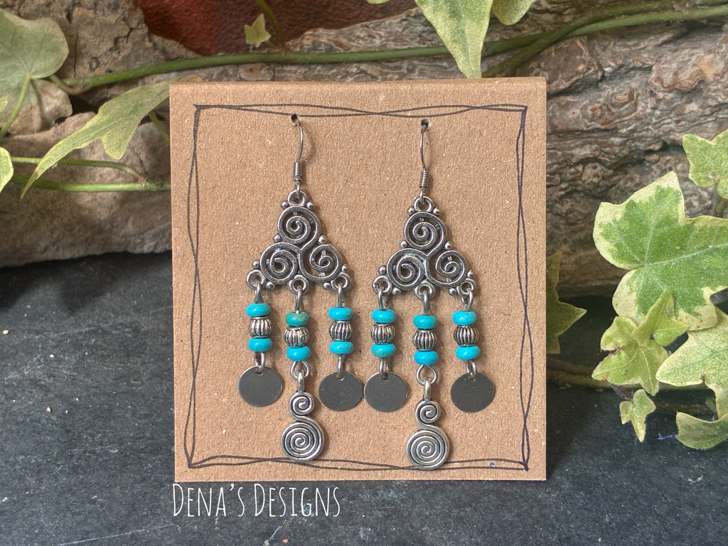 Chandelier turquoise coloured beaded earrings