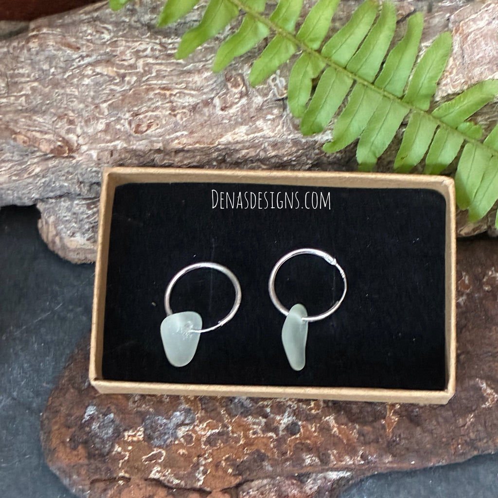 Sterling silver sea glass hoops