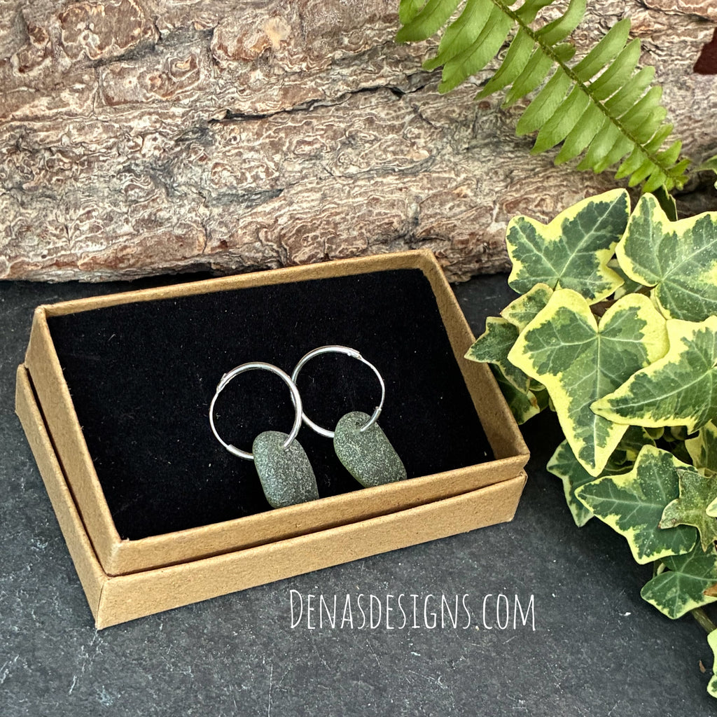 Sterling silver hooped sea glass earrings