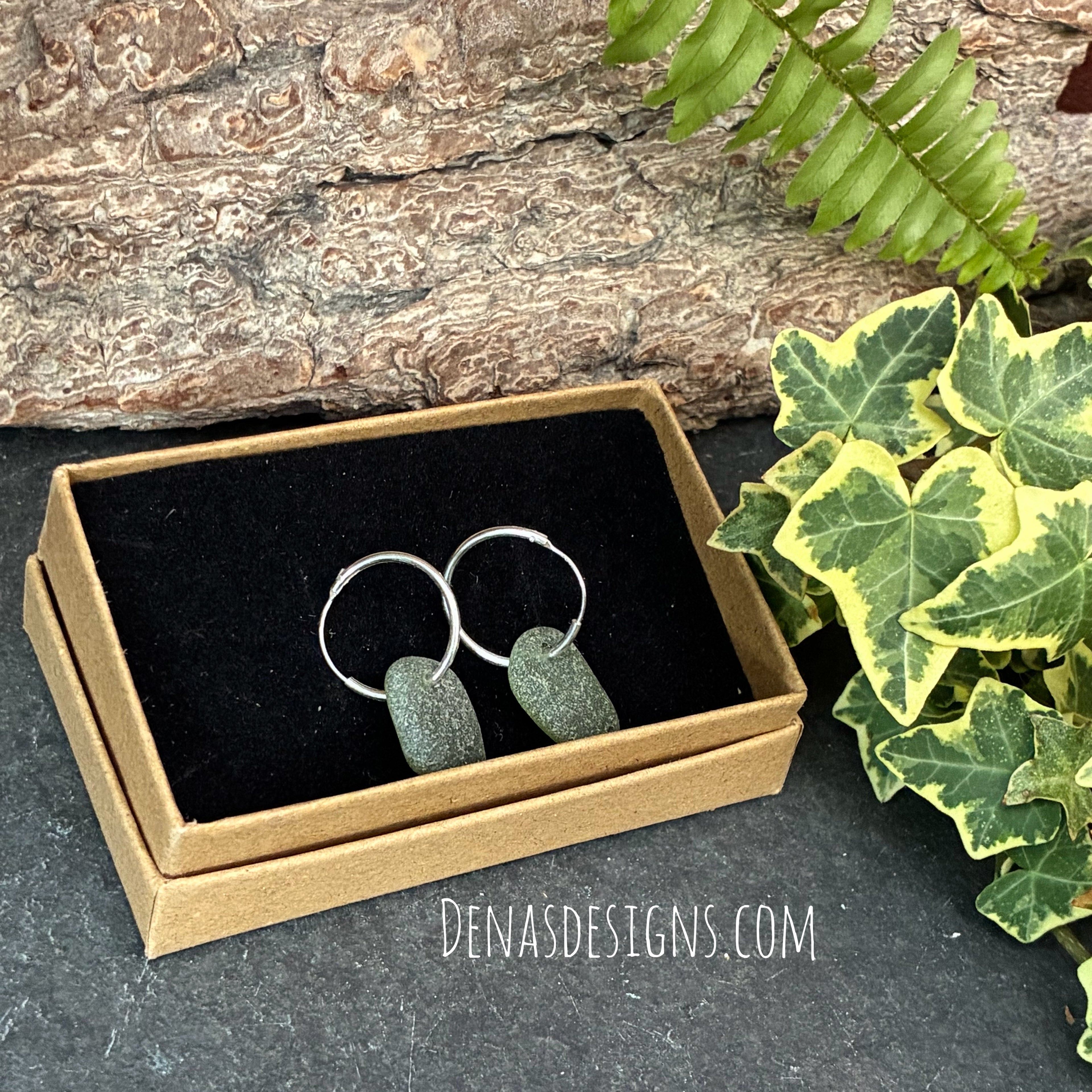 Sterling silver hooped sea glass earrings