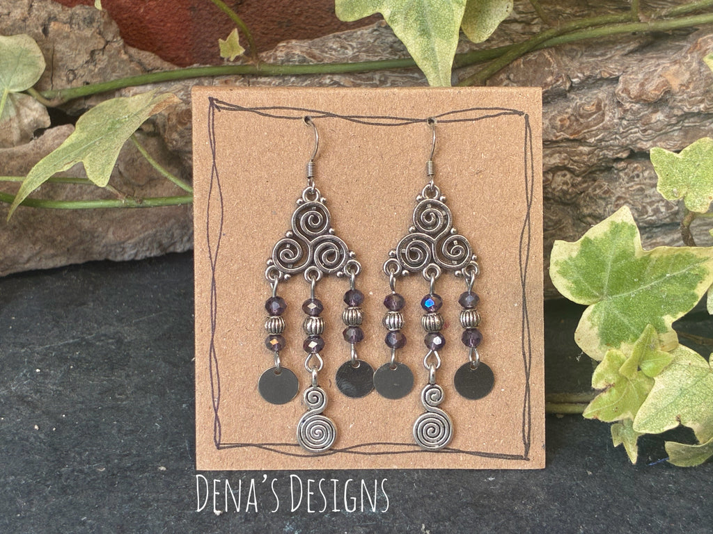 Chandelier purple beaded earrings