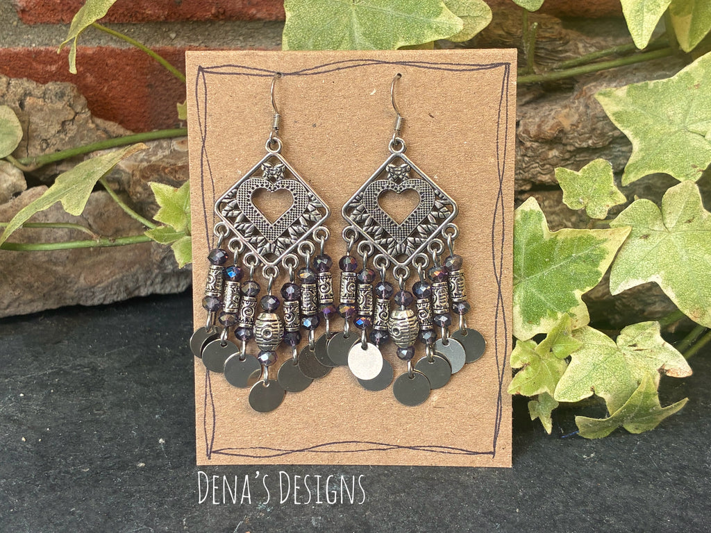 Chandelier purple sparkly beaded earrings