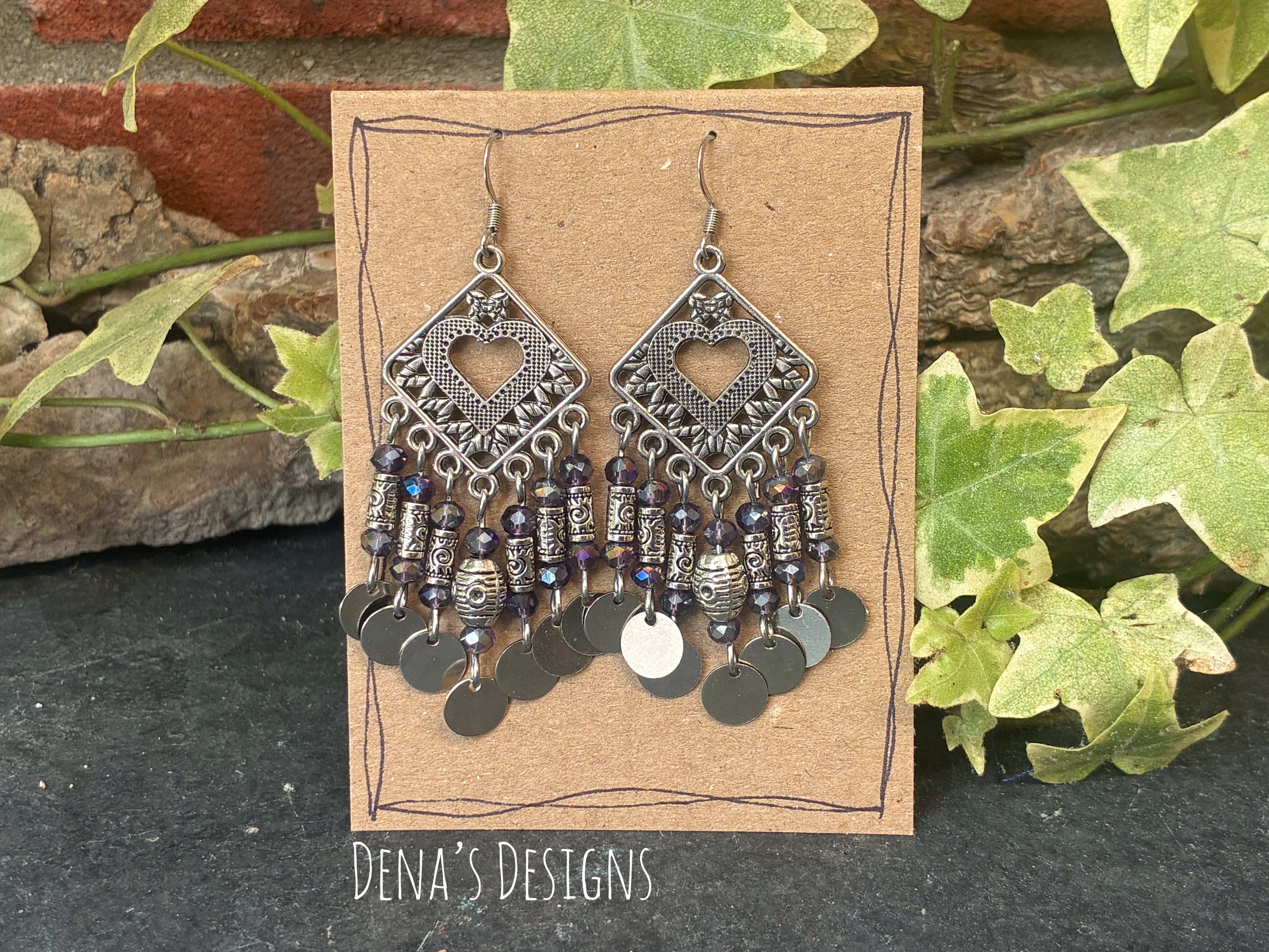 Chandelier purple sparkly beaded earrings