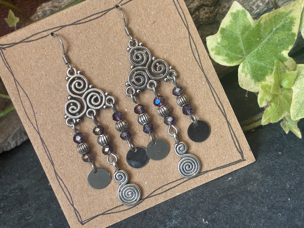 Chandelier purple beaded earrings