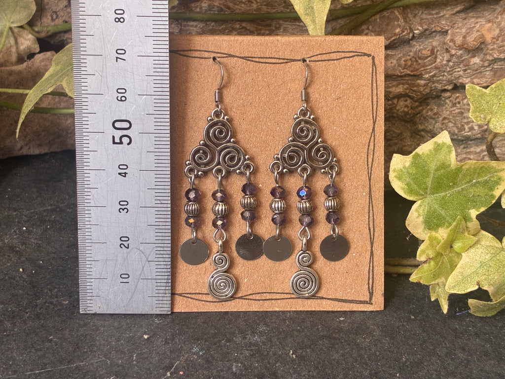 Chandelier purple beaded earrings