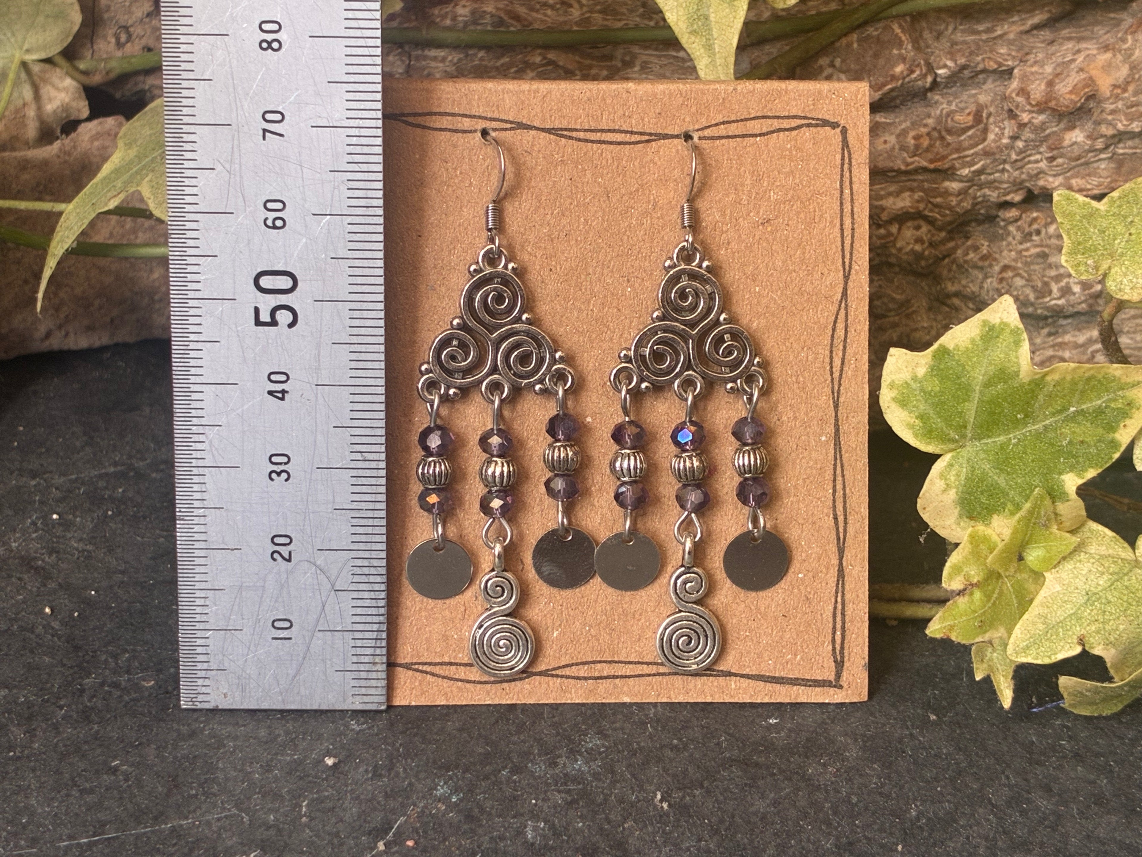 Chandelier purple beaded earrings