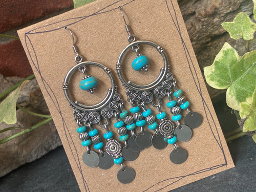Chandelier turquoise coloured beaded earrings