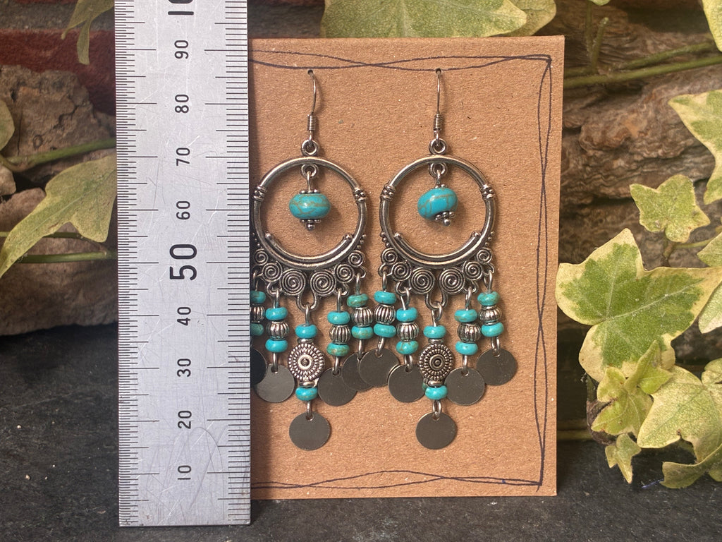 Chandelier turquoise coloured beaded earrings