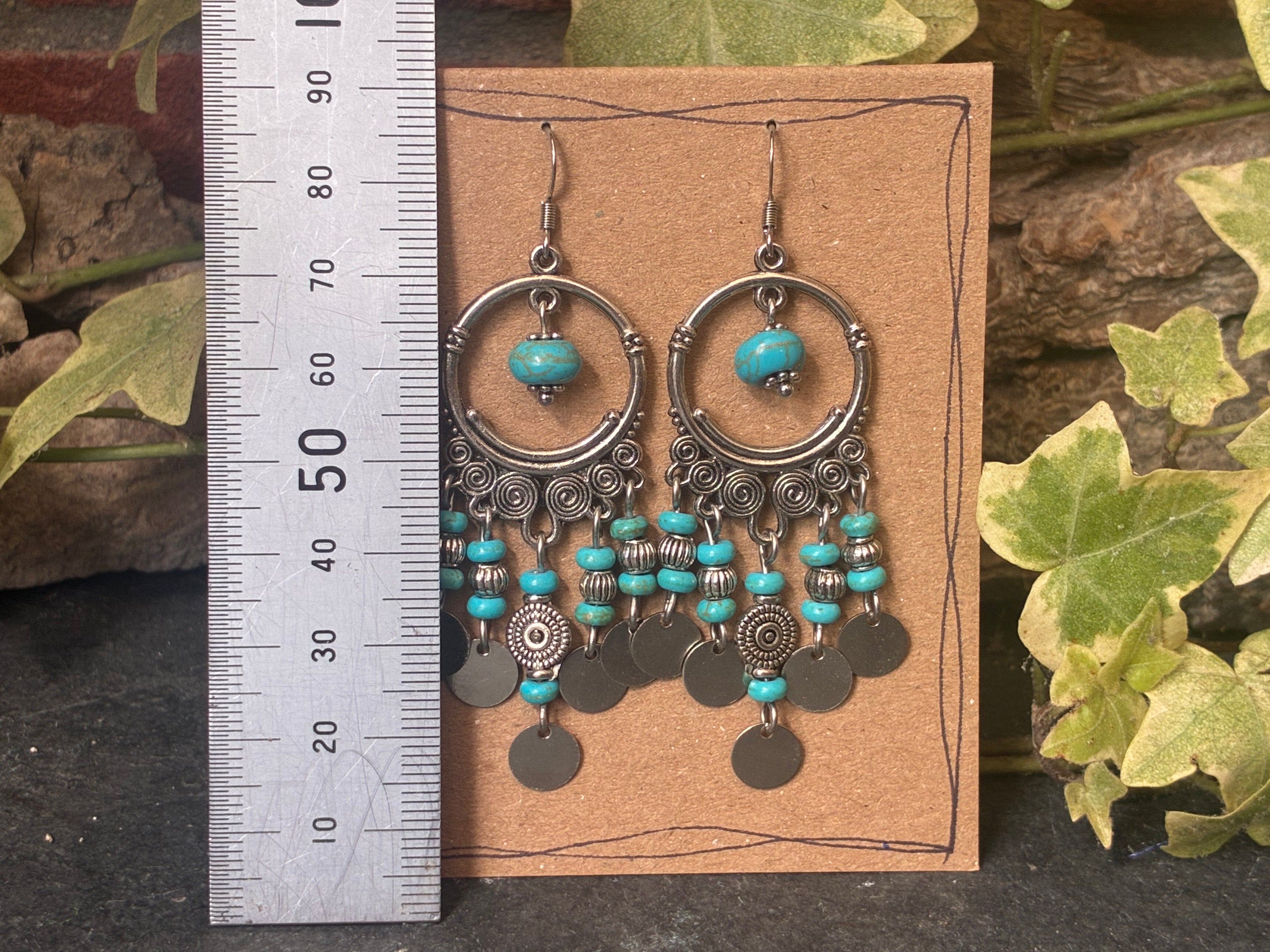 Chandelier turquoise coloured beaded earrings