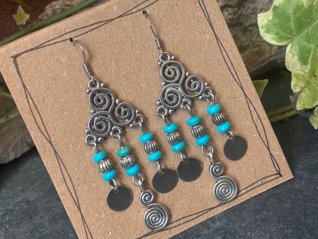 Chandelier turquoise coloured beaded earrings