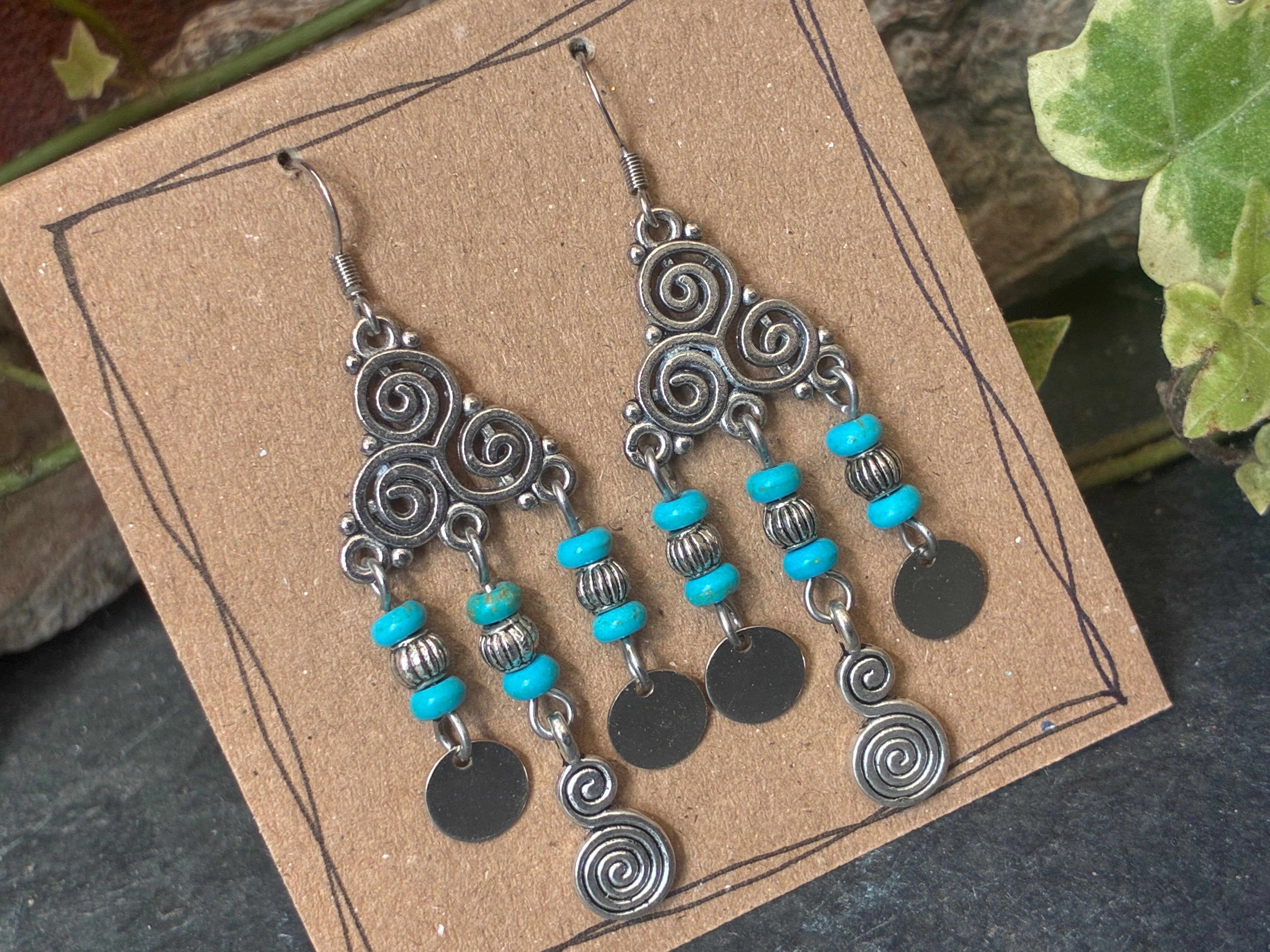 Chandelier turquoise coloured beaded earrings