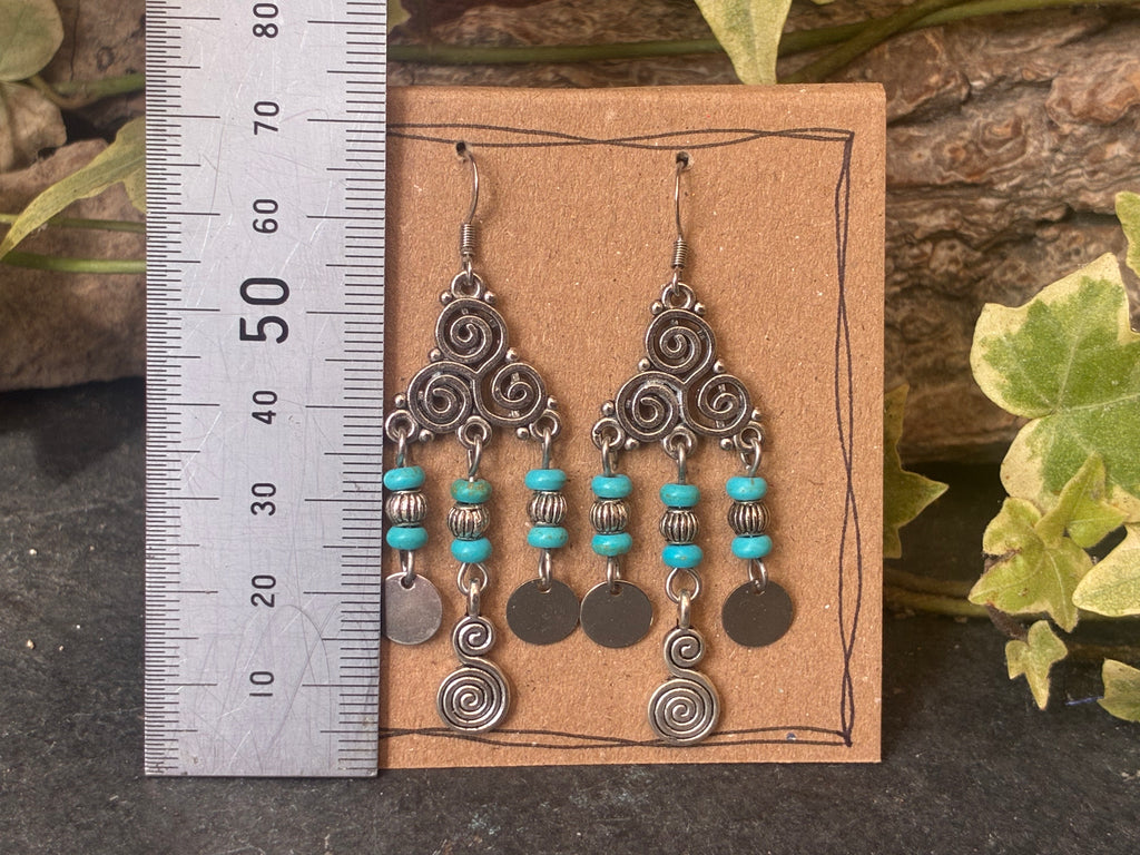 Chandelier turquoise coloured beaded earrings