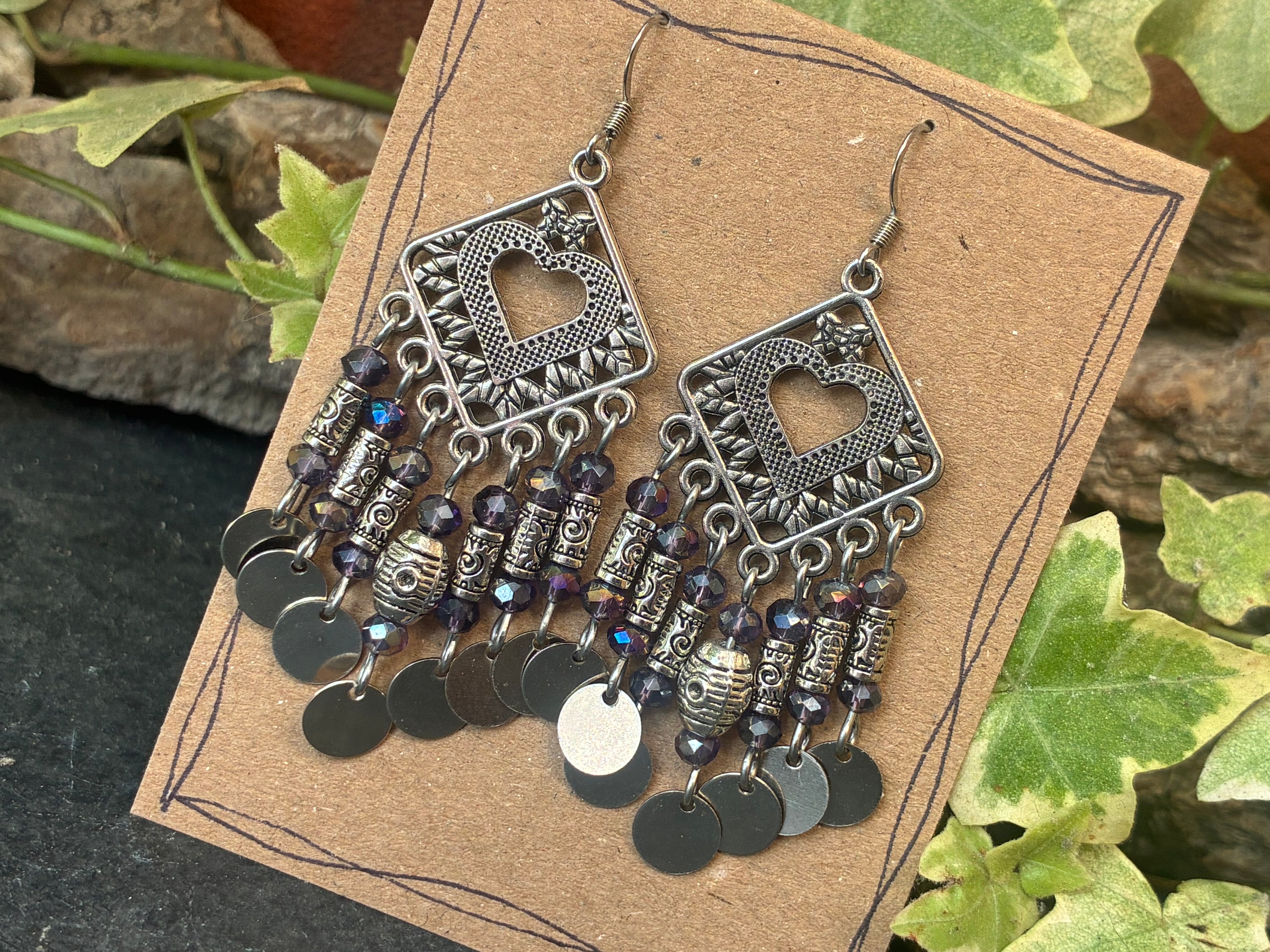Chandelier purple sparkly beaded earrings