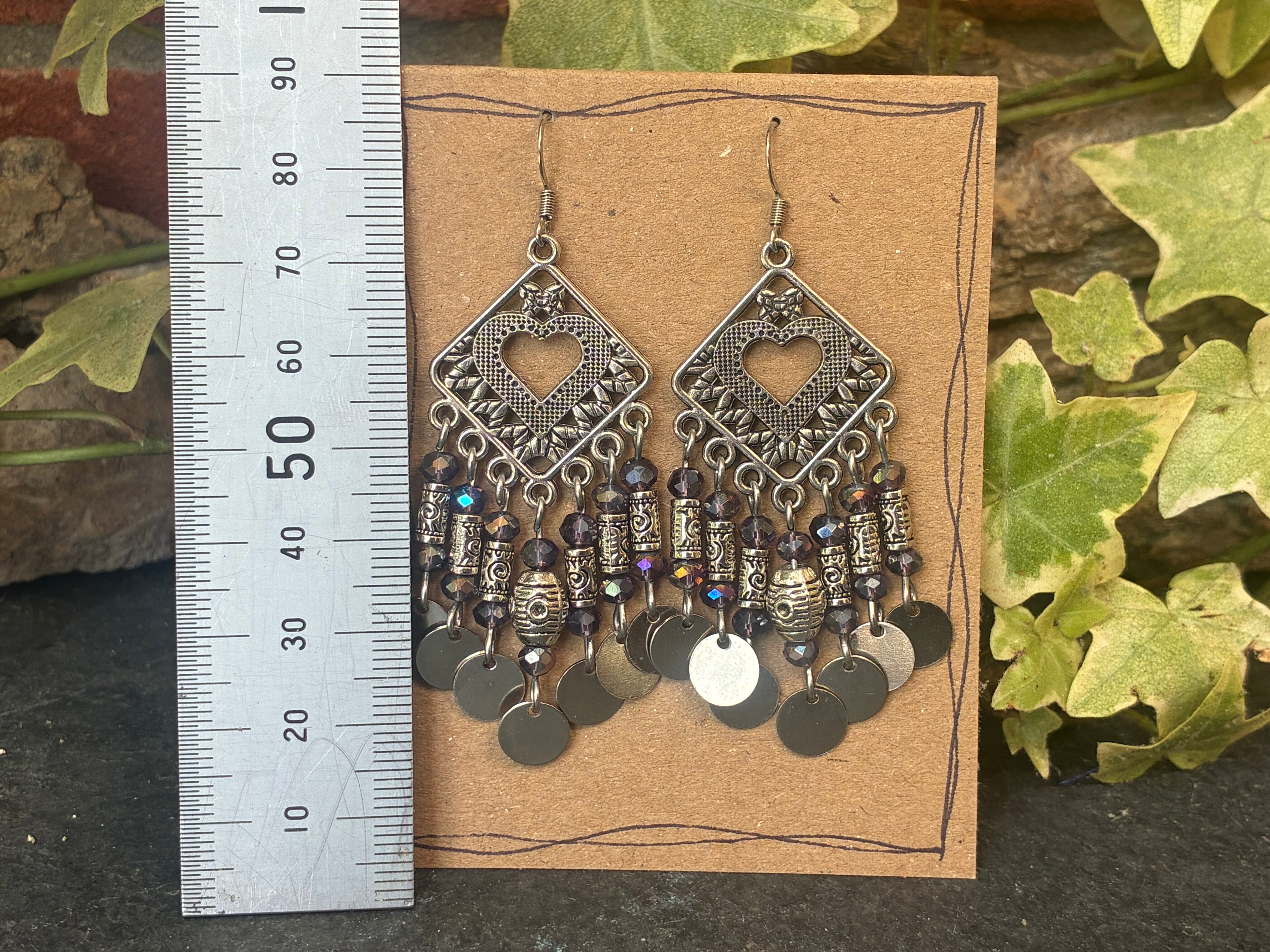 Chandelier purple sparkly beaded earrings