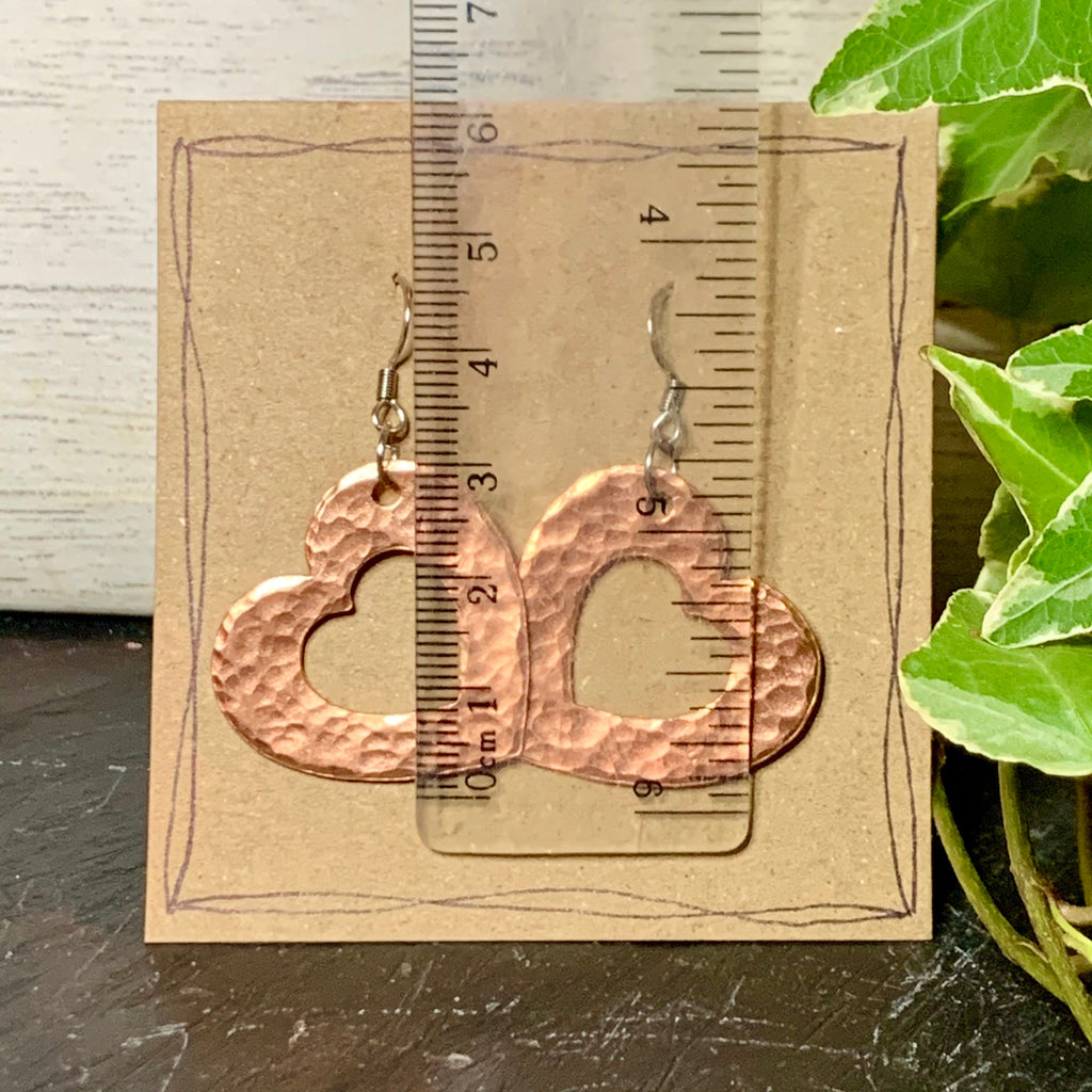 Hammered Heart copper earrings #118