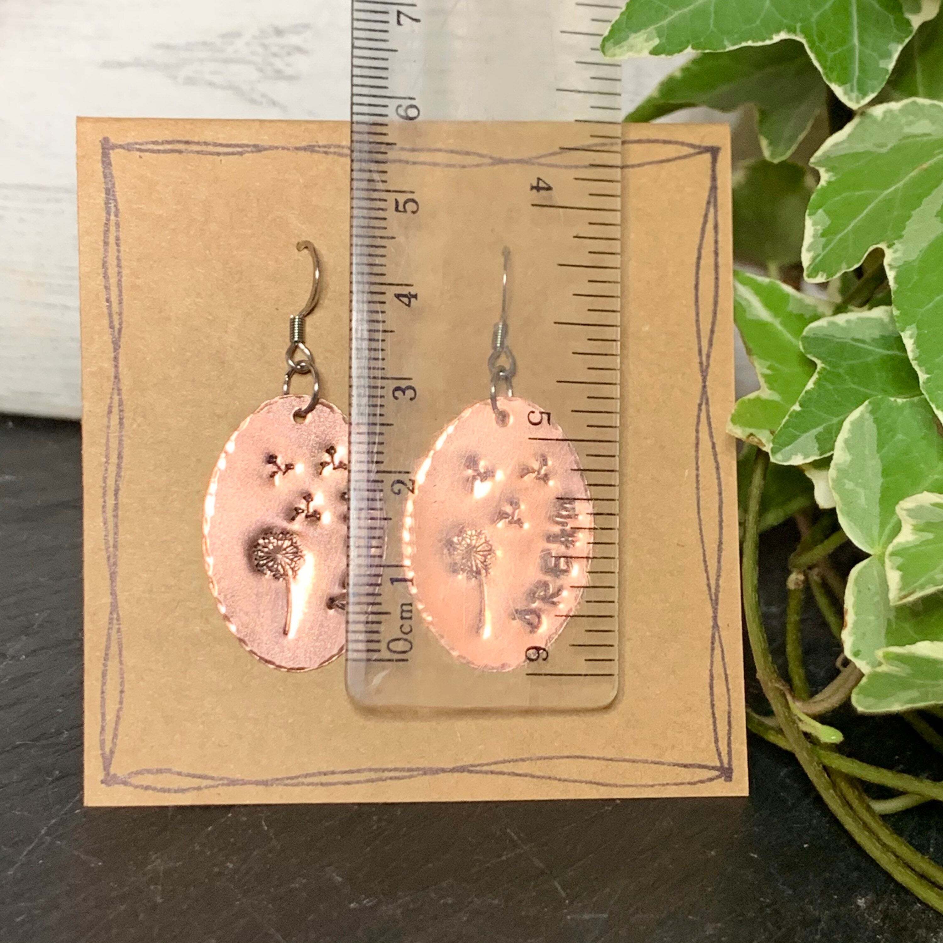 Wish earrings. Make a wish. Dandelion earrings. Stamped earrings. Copper earrings. Dream earrings #116