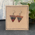 Copper and red dangle earrings. Recycled copper earrings. Triangle earrings #110