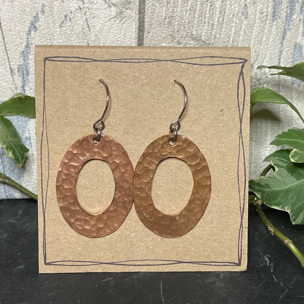 Copper earrings. Oval earrings with stainless steel earring hooks #10