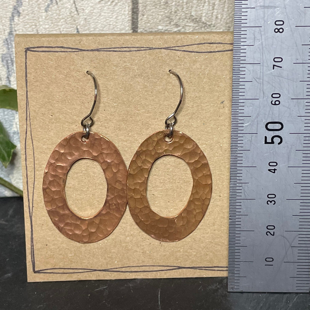 Copper earrings. Oval earrings with stainless steel earring hooks #10