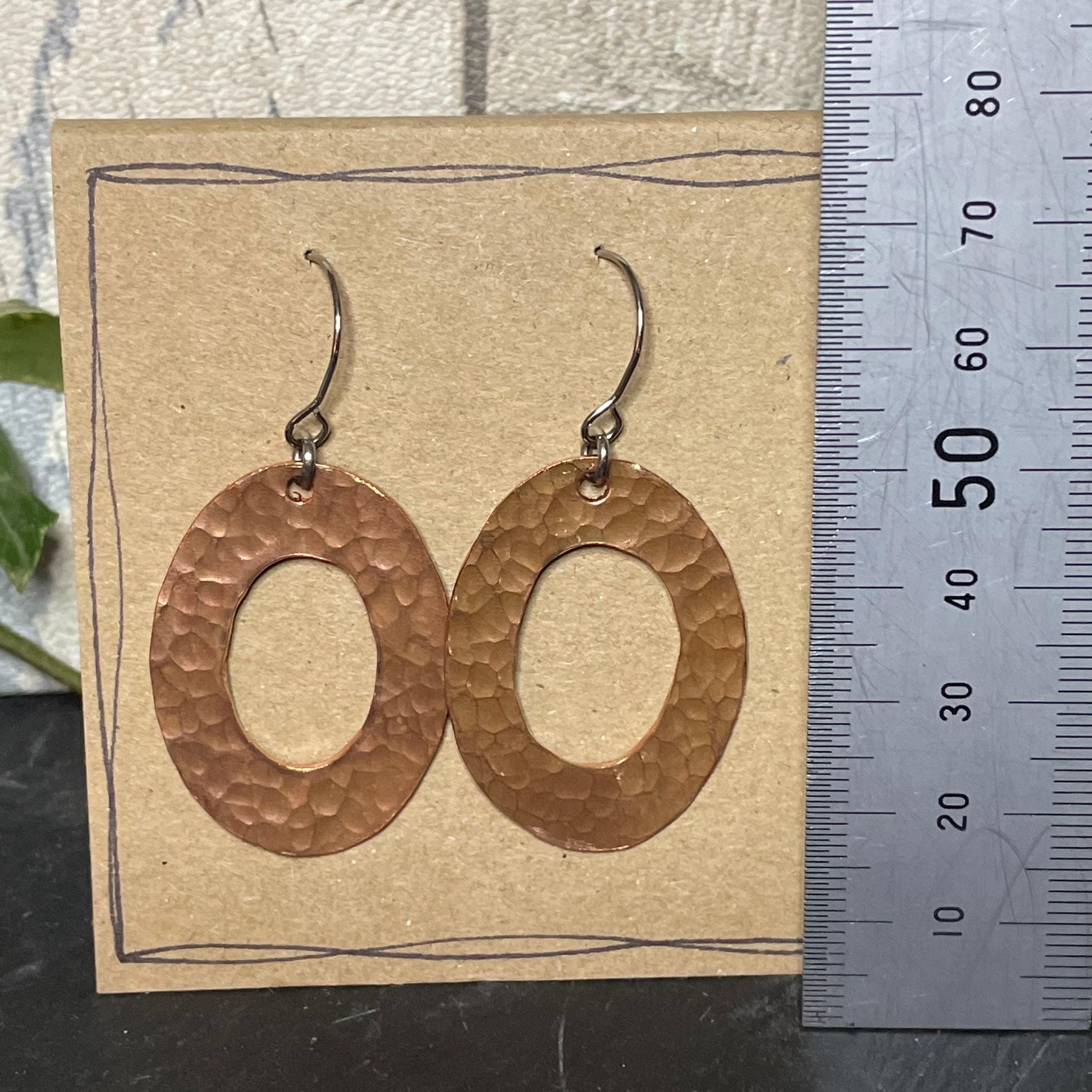Copper earrings. Oval earrings with stainless steel earring hooks #10
