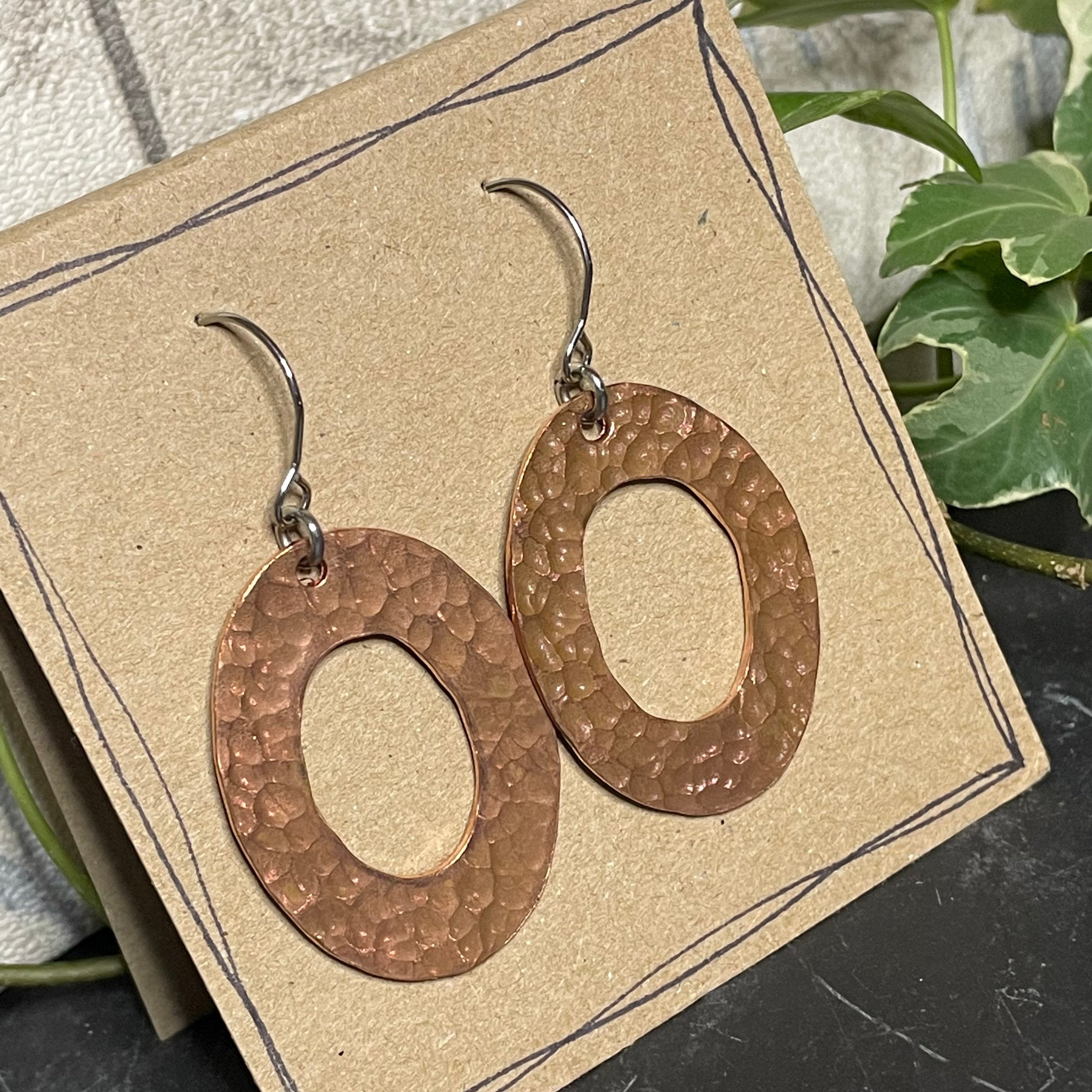 Copper earrings. Oval earrings with stainless steel earring hooks #10