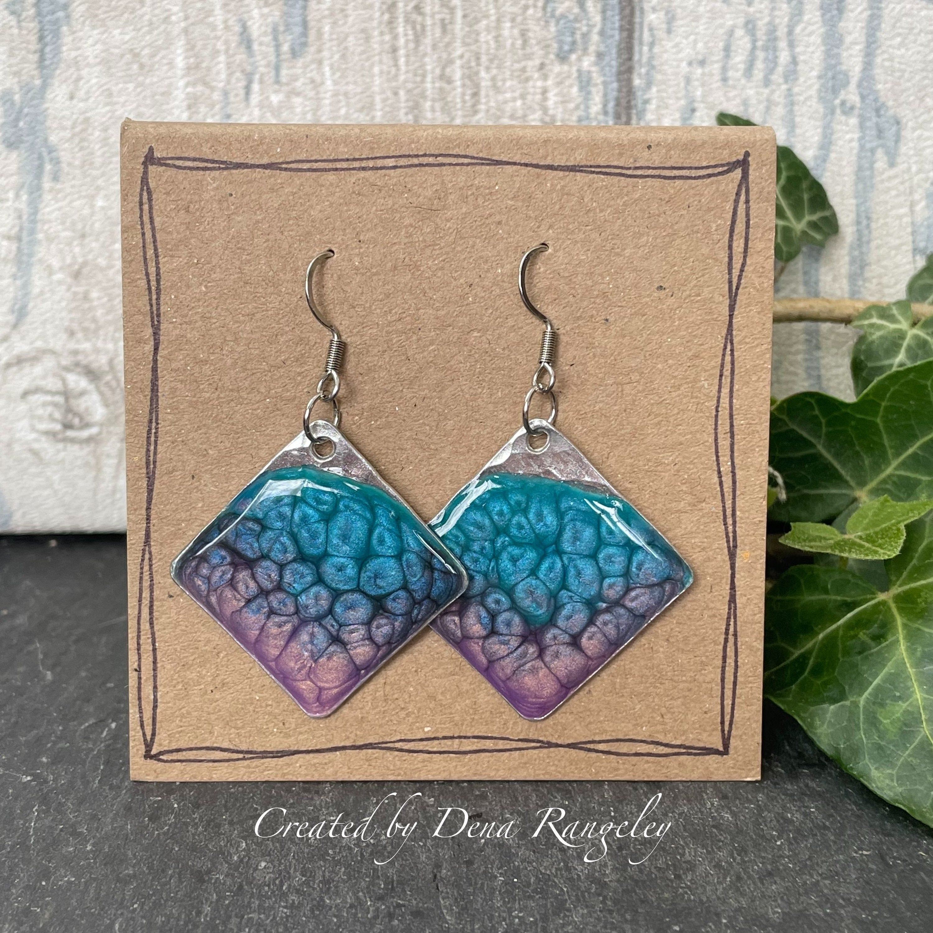 Painted blue earrings with stainless steel earring hooks. Blue and purple earrings #114