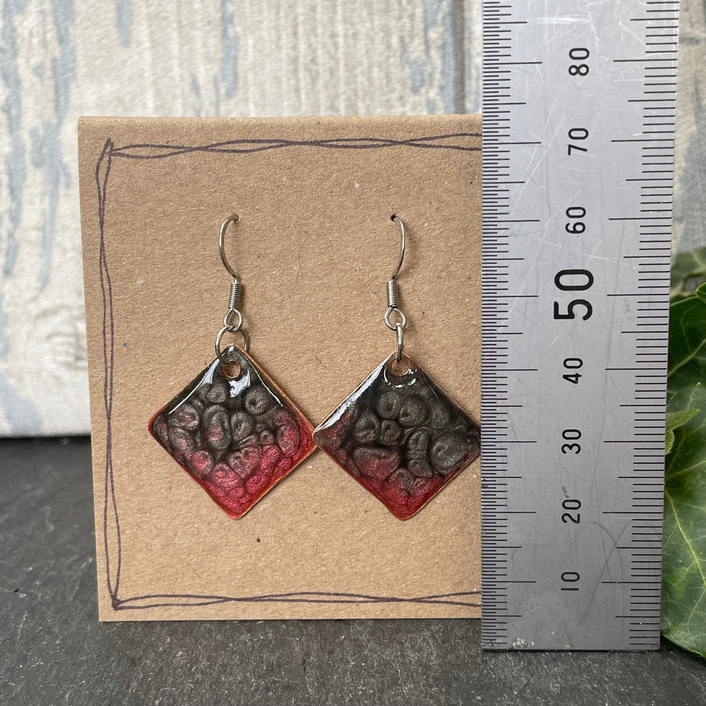 Copper and red dangle earrings. Recycled copper earrings. Red earrings #113