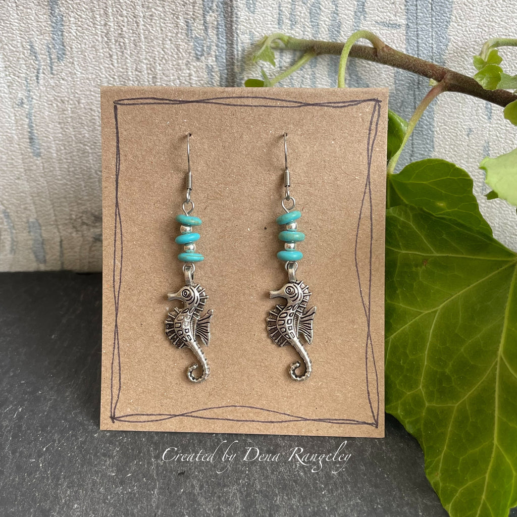 Seahorse earrings. Turquoise earrings #132