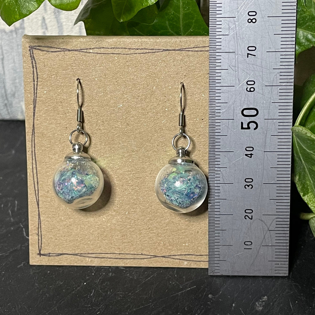 Bauble earrings, holographic glitter filled earrings #155