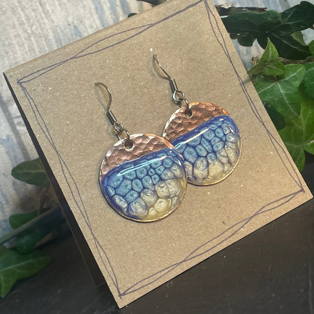Purple copper earrings. Disc earrings #29