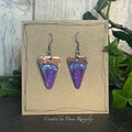 Copper and purple dangle earrings. Recycled copper earrings. Triangle earrings #2