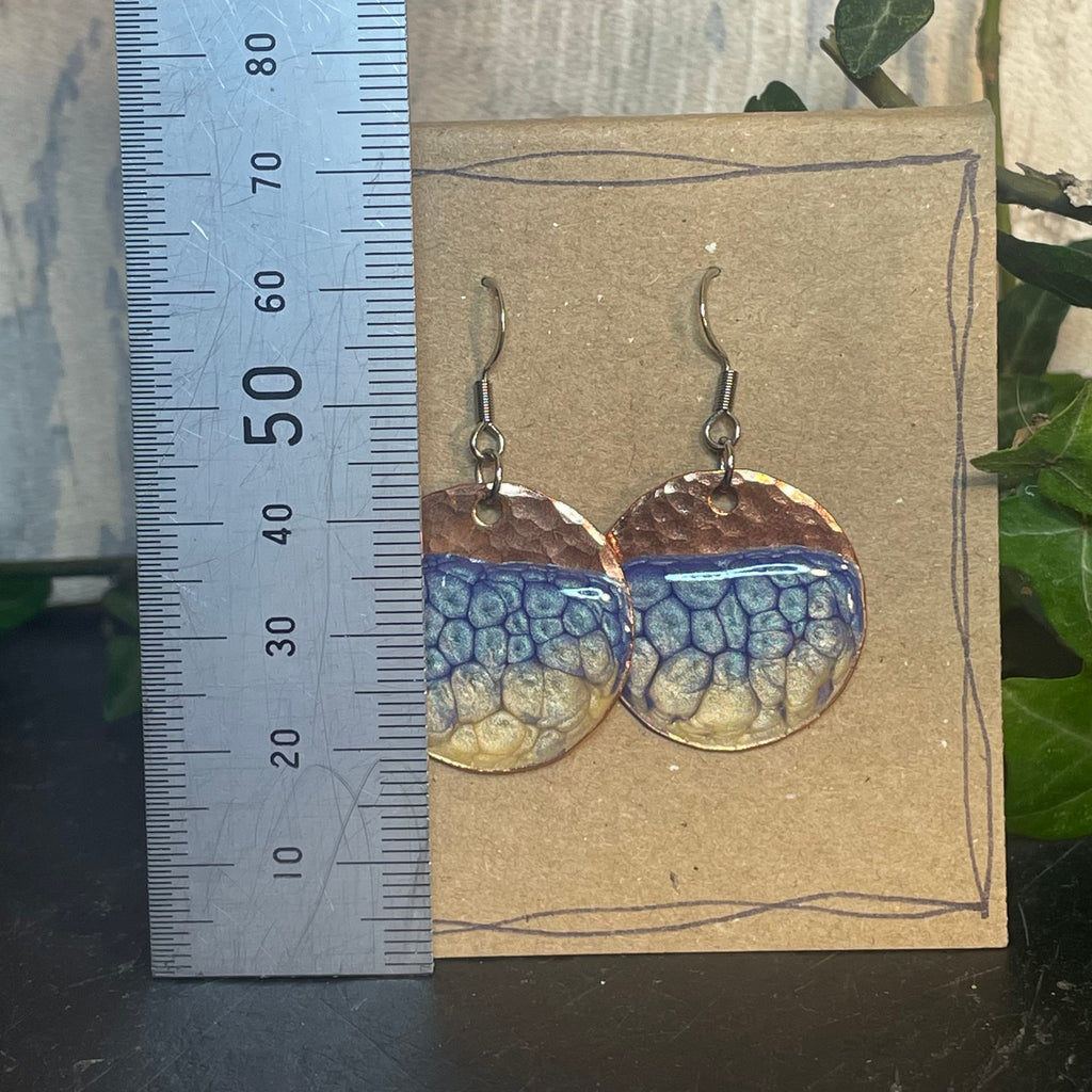 Purple copper earrings. Disc earrings #29