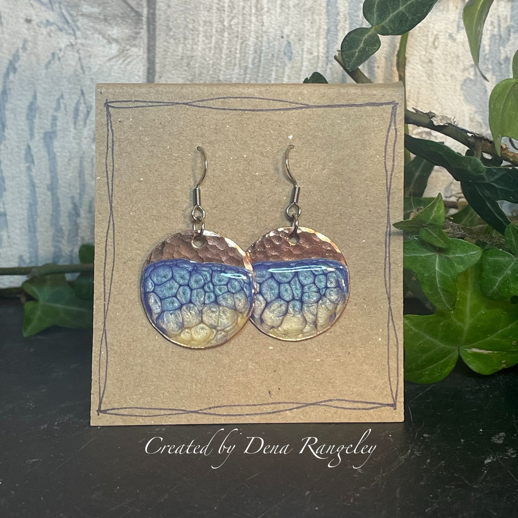Purple copper earrings. Disc earrings #29