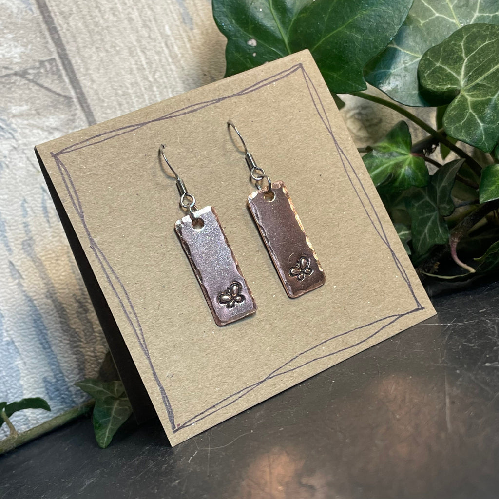Stamped earrings. Copper earrings. Butterfly earrings. Recycled copper #71