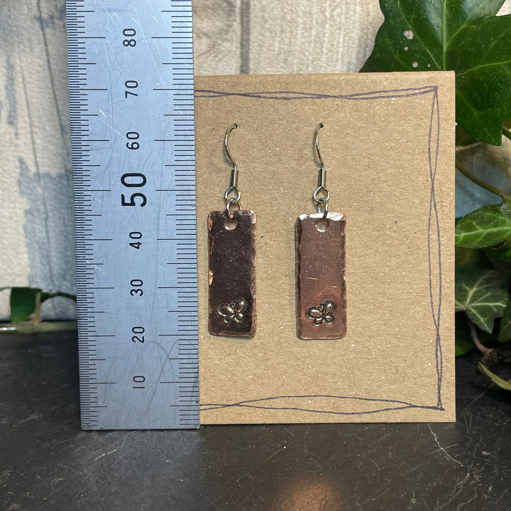 Stamped earrings. Copper earrings. Butterfly earrings. Recycled copper #71