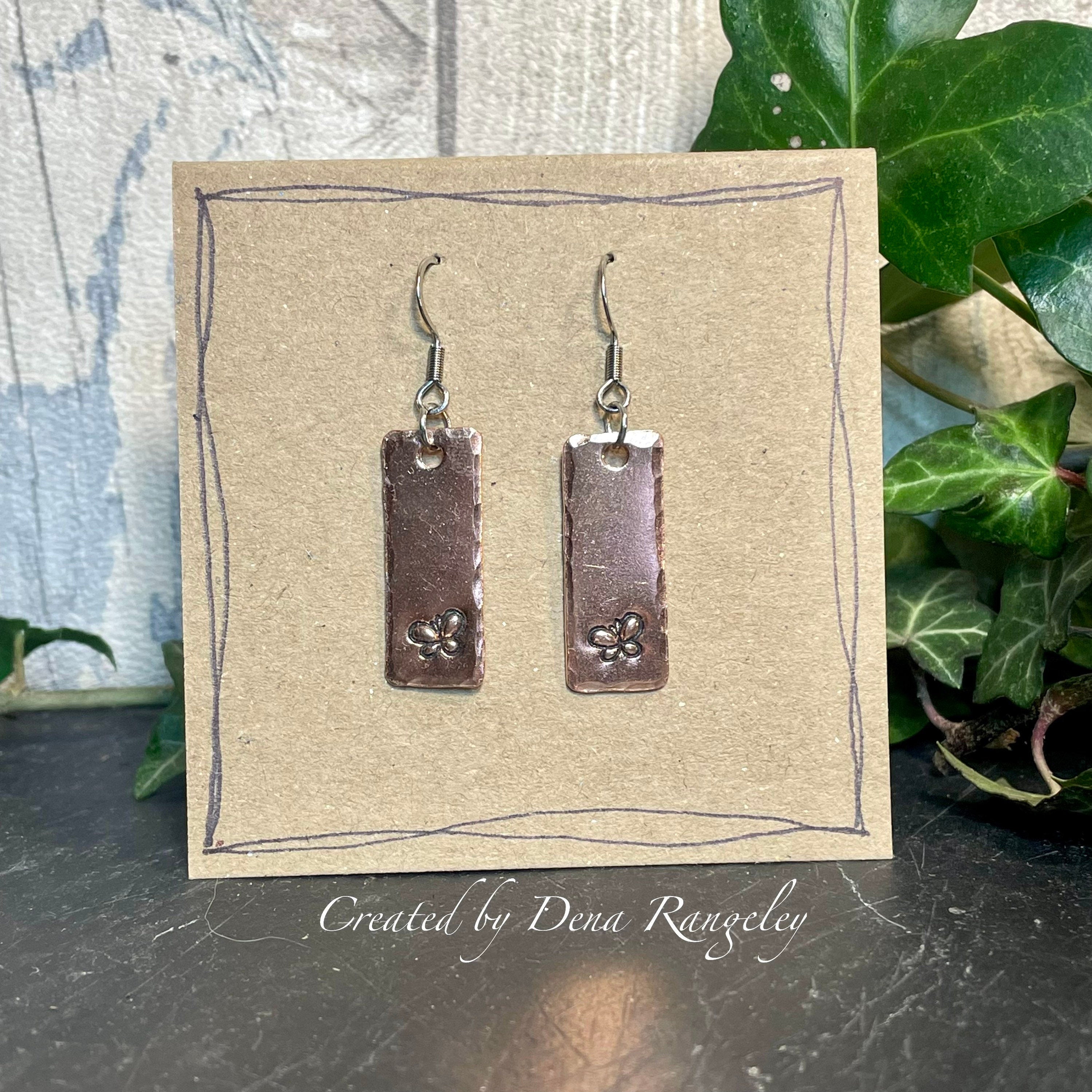 Stamped earrings. Copper earrings. Butterfly earrings. Recycled copper #71