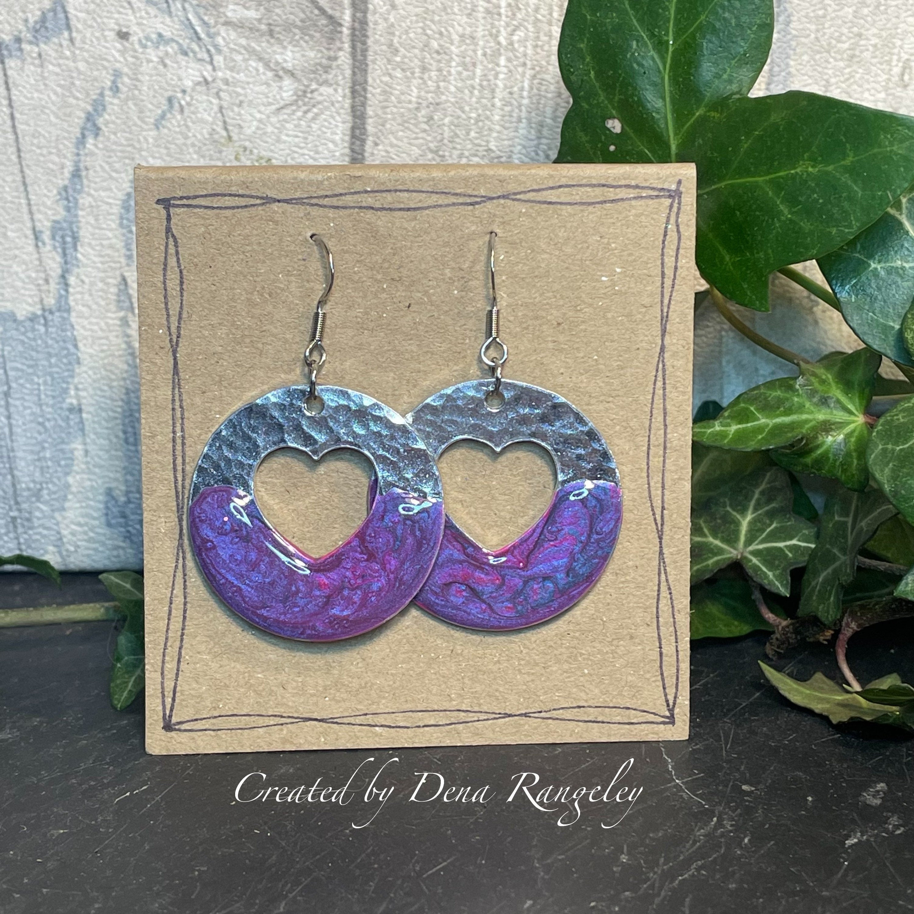 Lightweight earrings with stainless steel earring hooks. Pink and purple earrings. Heart earrings #72