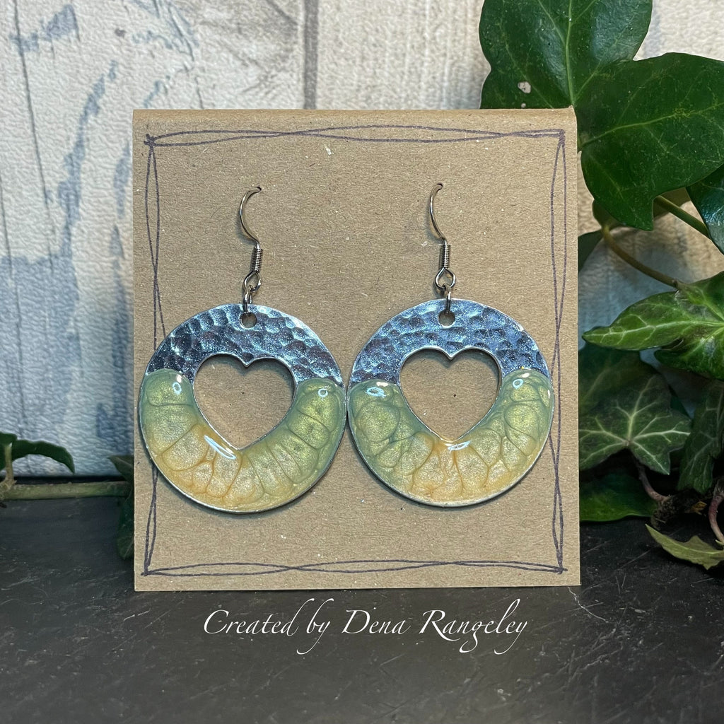 Lightweight earrings with stainless steel earring hooks. Green earrings. Heart earrings #65