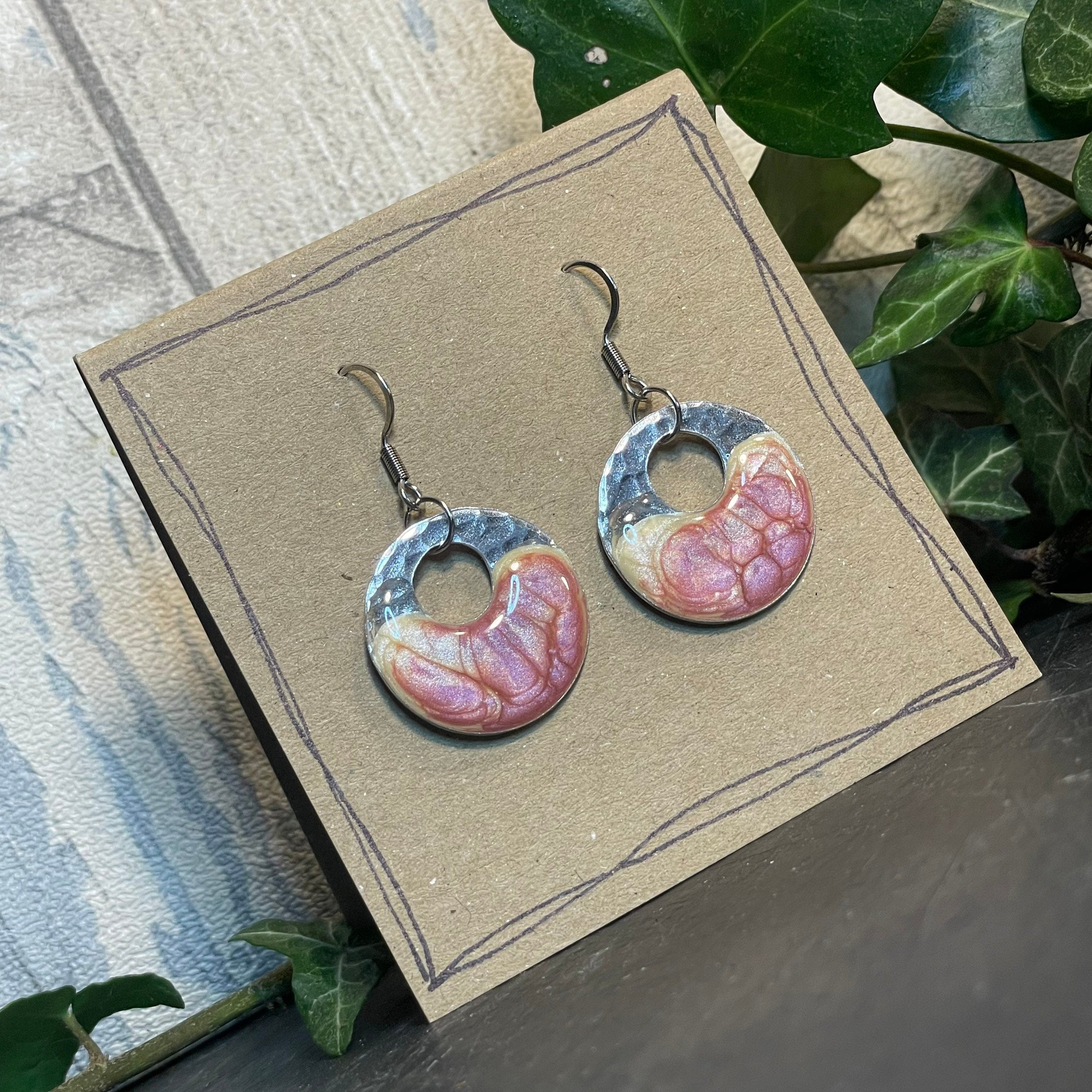 Painted earrings with stainless steel earring hooks. Pink earrings. Disc earrings #75