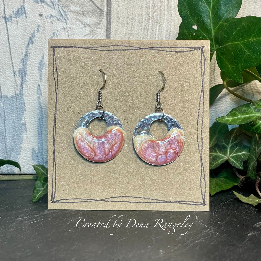 Painted earrings with stainless steel earring hooks. Pink earrings. Disc earrings #75