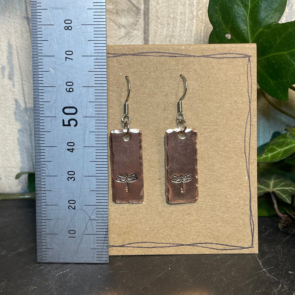 Stamped earrings. Copper earrings. Dragonfly earrings. Recycled copper #70