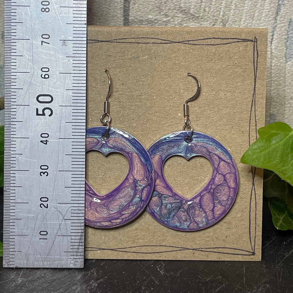 Lightweight earrings with stainless steel earring hooks. Blue and purple earrings. Heart earrings #47
