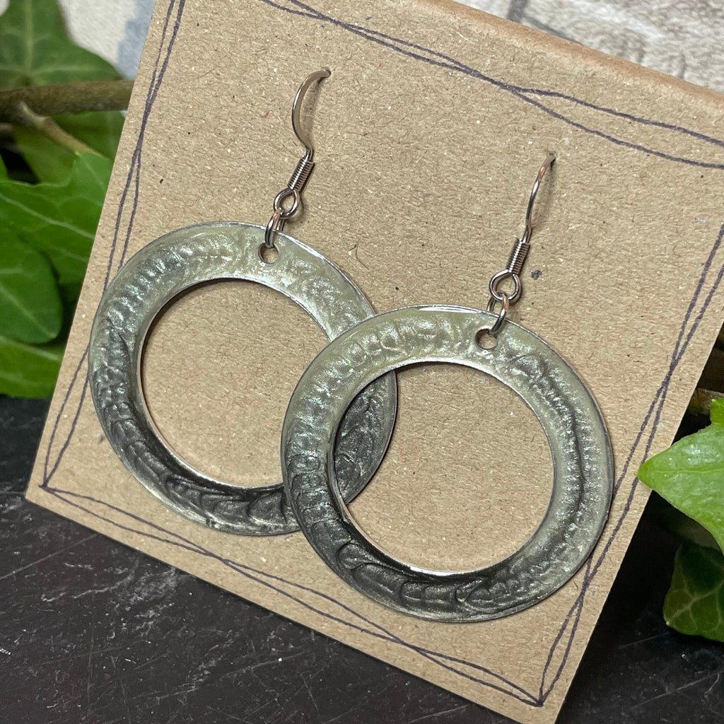 Painted grey earrings with stainless steel earring hooks. Grey earrings. Disc earrings #50