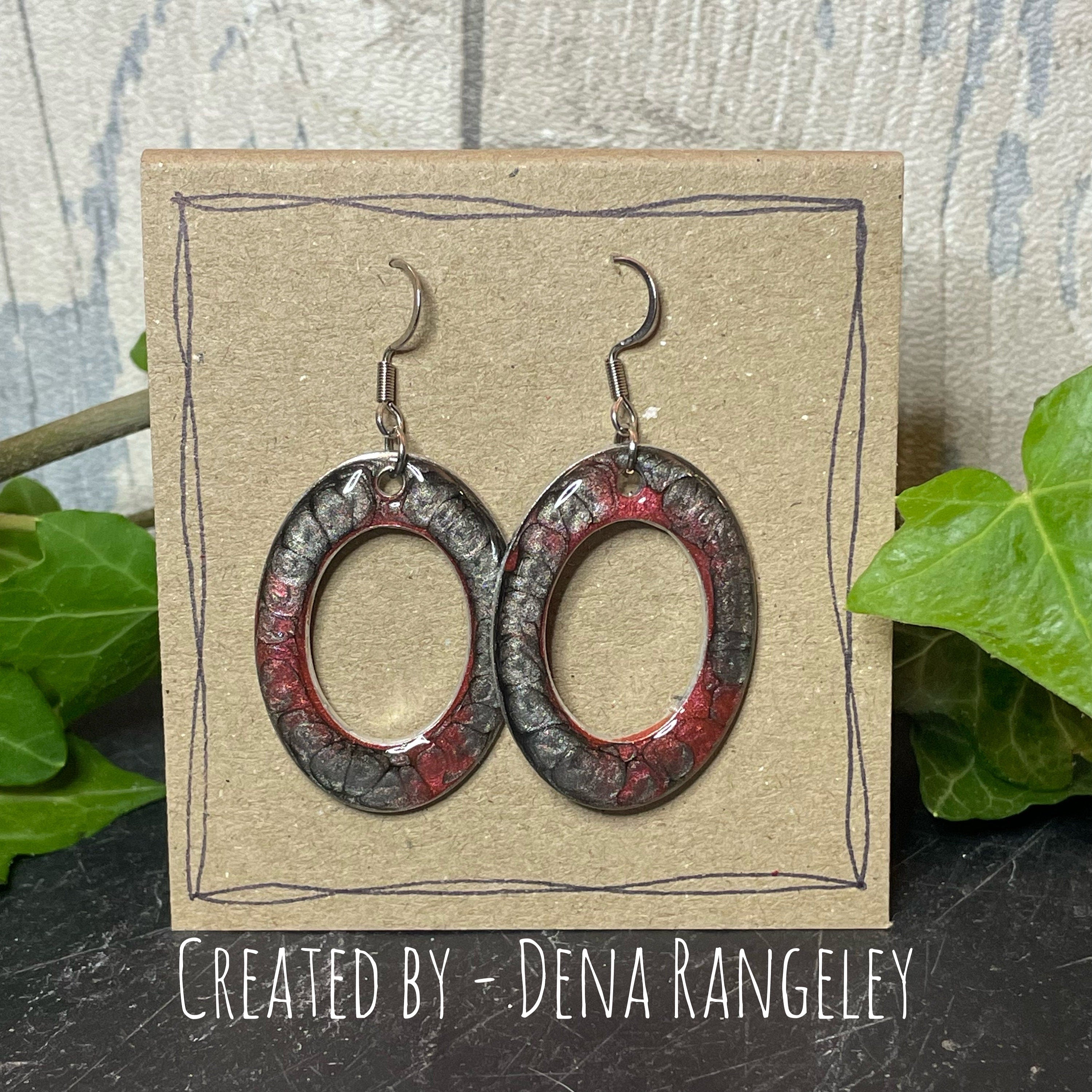 Painted red/onyx earrings with stainless steel earring hooks. Red earrings. Disc earrings #35